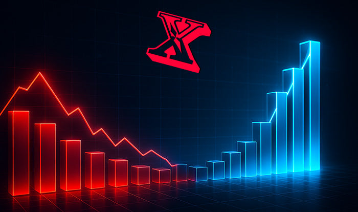 StreetwearX Motiv mit rotem und blauem Diagramm: symbolisch für den tiefen Fall und den erfolgreichen Neustart.