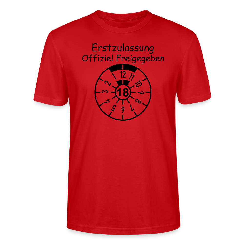 18. Geburtstag T-Shirt Erstzulassung offiziell freigegeben TÜV Plakette Design rot Bio-Baumwolle - StreetwearX