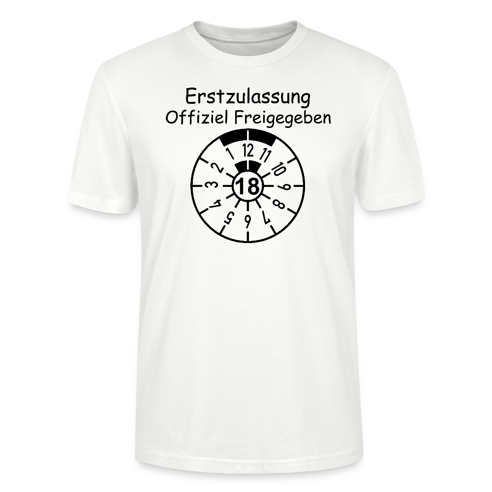 18. Geburtstag T-Shirt Erstzulassung offiziell freigegeben TÜV Plakette Design weiss Bio-Baumwolle - StreetwearX
