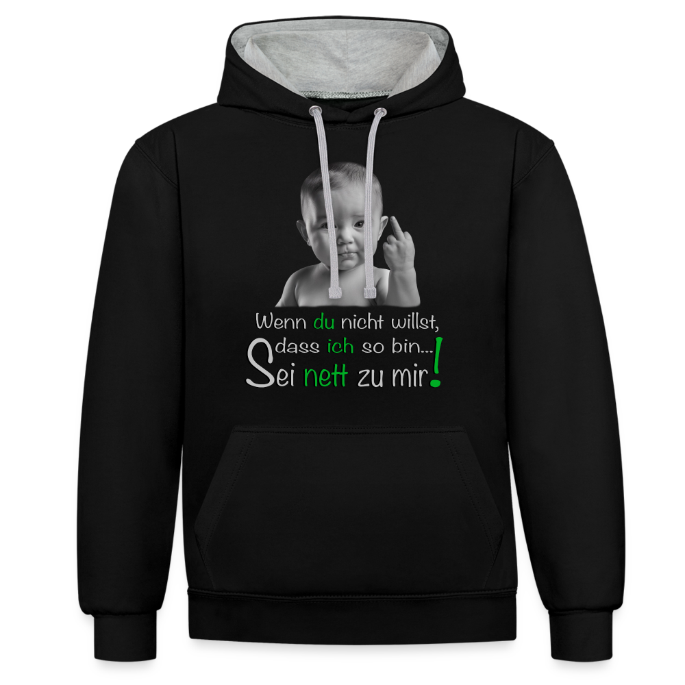 Frecher ,,Sei nett zu mir'' Premium Hoodie - Schwarz/Grau meliert
