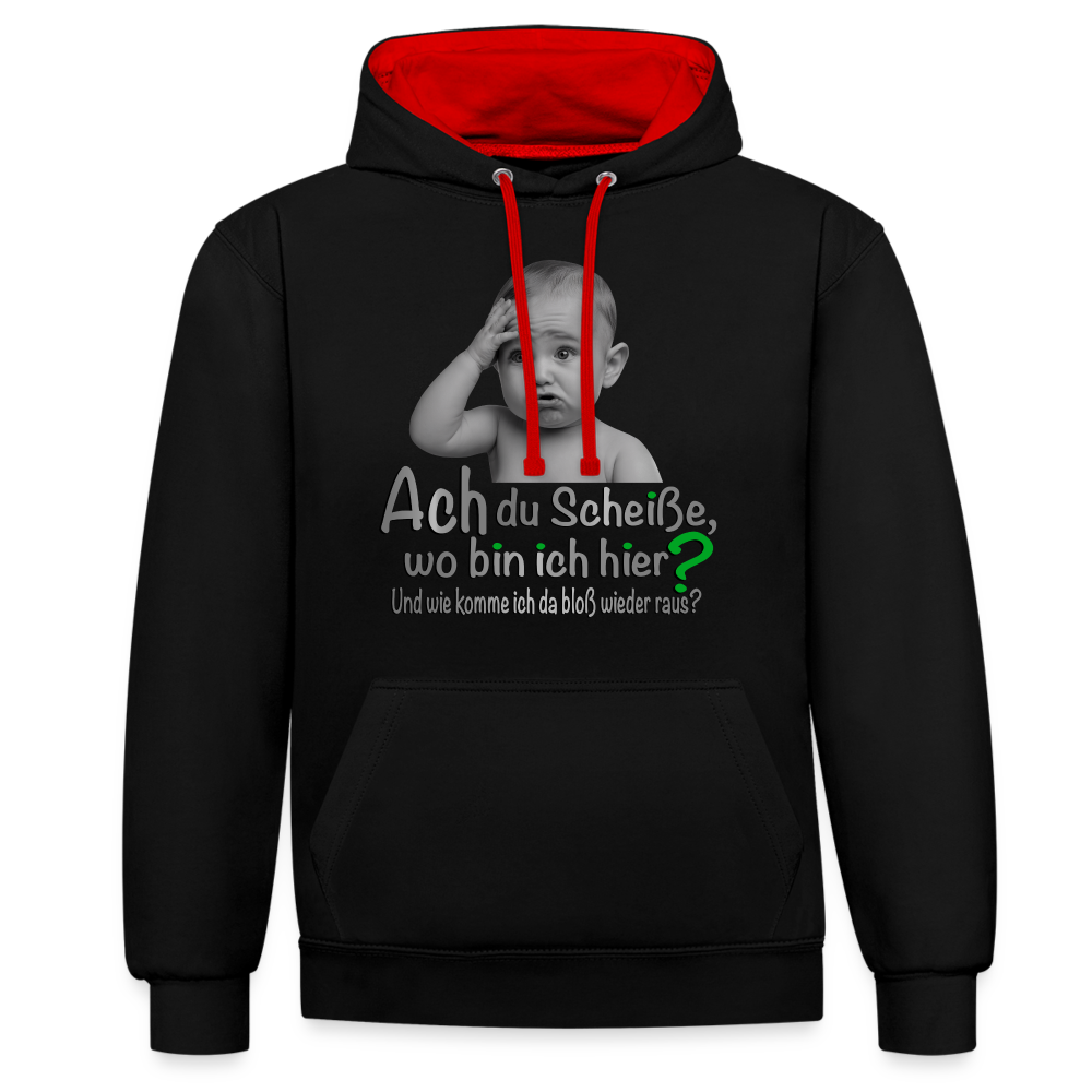Wo bin ich hier 2 Color Hoodie - Schwarz/Rot