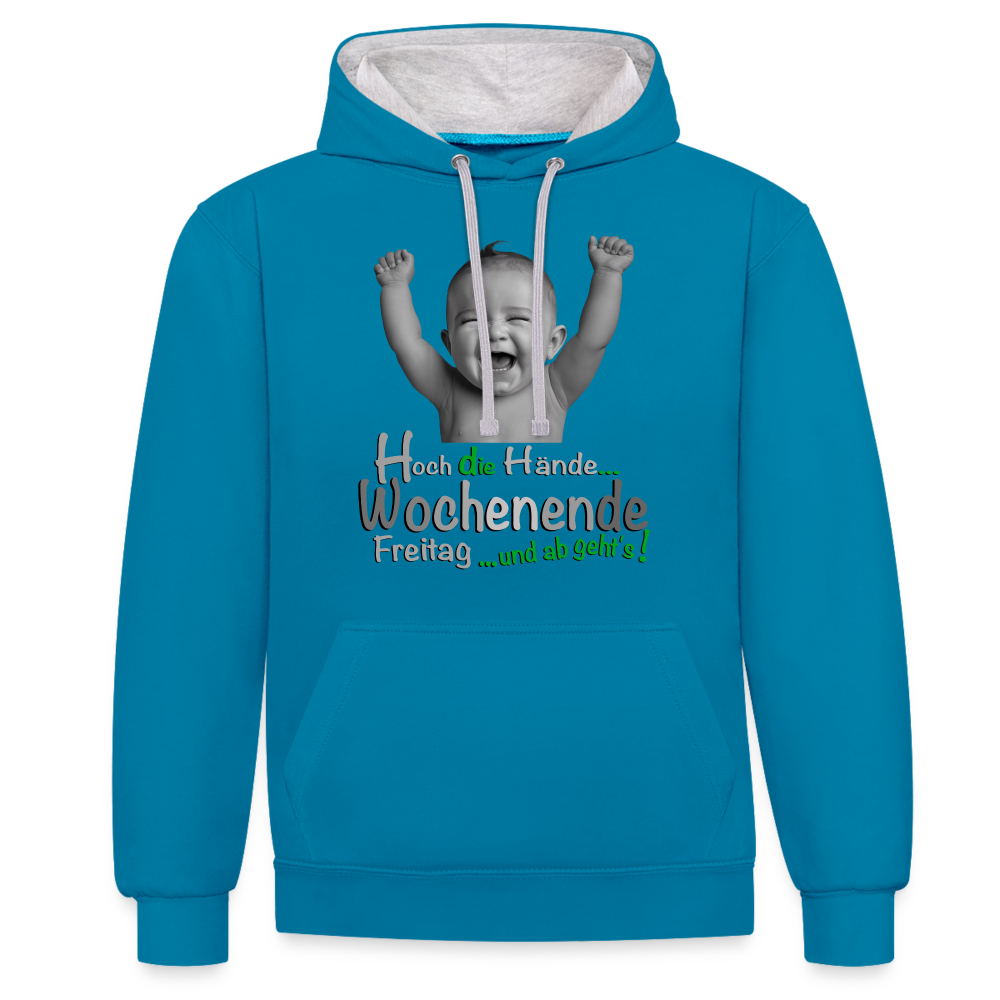 Hoch die Hände Wochenende Hoodie - Pfauenblau/Grau meliert