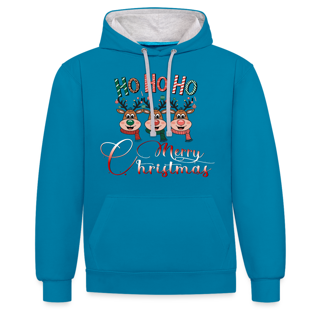 Merry Christmas Hoodie - Pfauenblau/Grau meliert