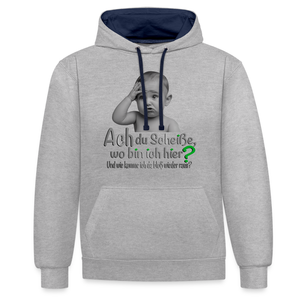 Wo bin ich hier 2 Color Hoodie - Grau meliert/Navy