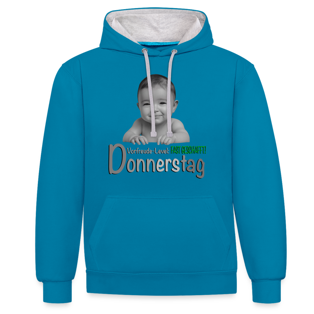 Donnerstag- Vorfreude-Level Hoodie - Pfauenblau/Grau meliert