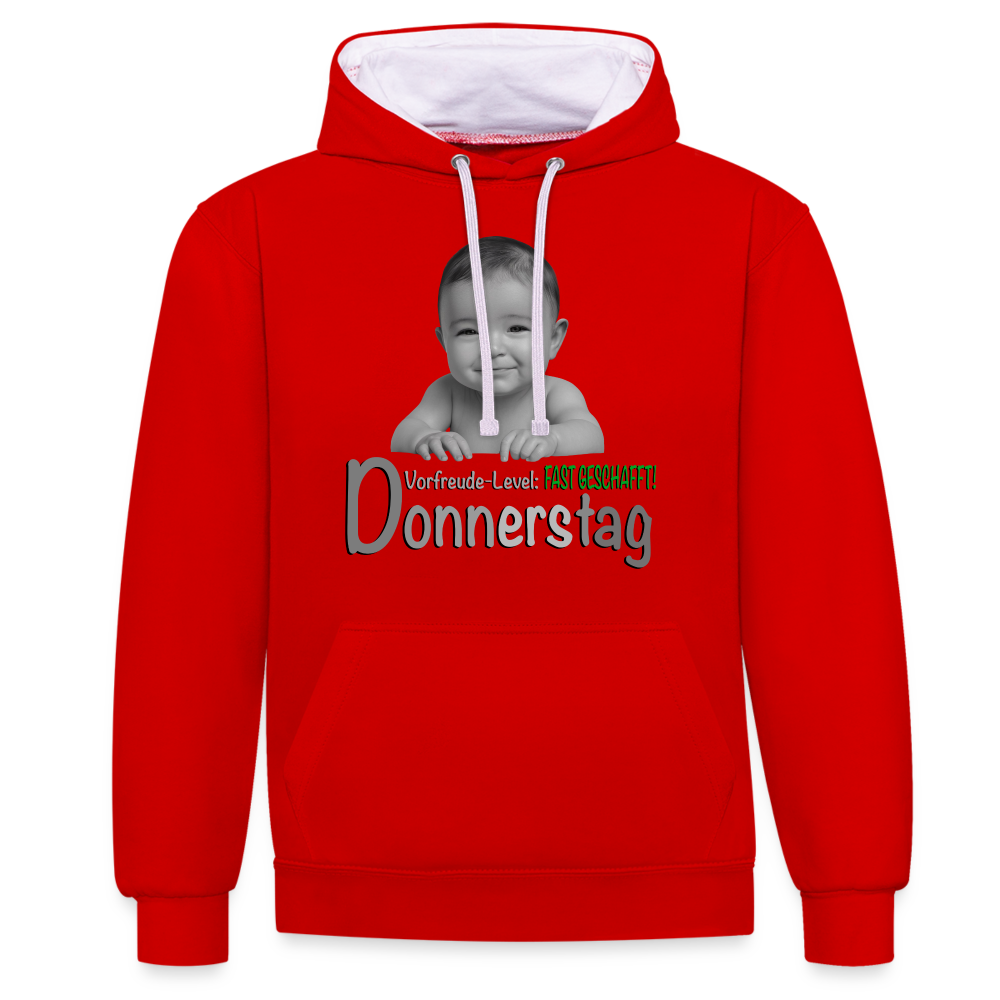 Donnerstag- Vorfreude-Level Hoodie - Rot/Weiß