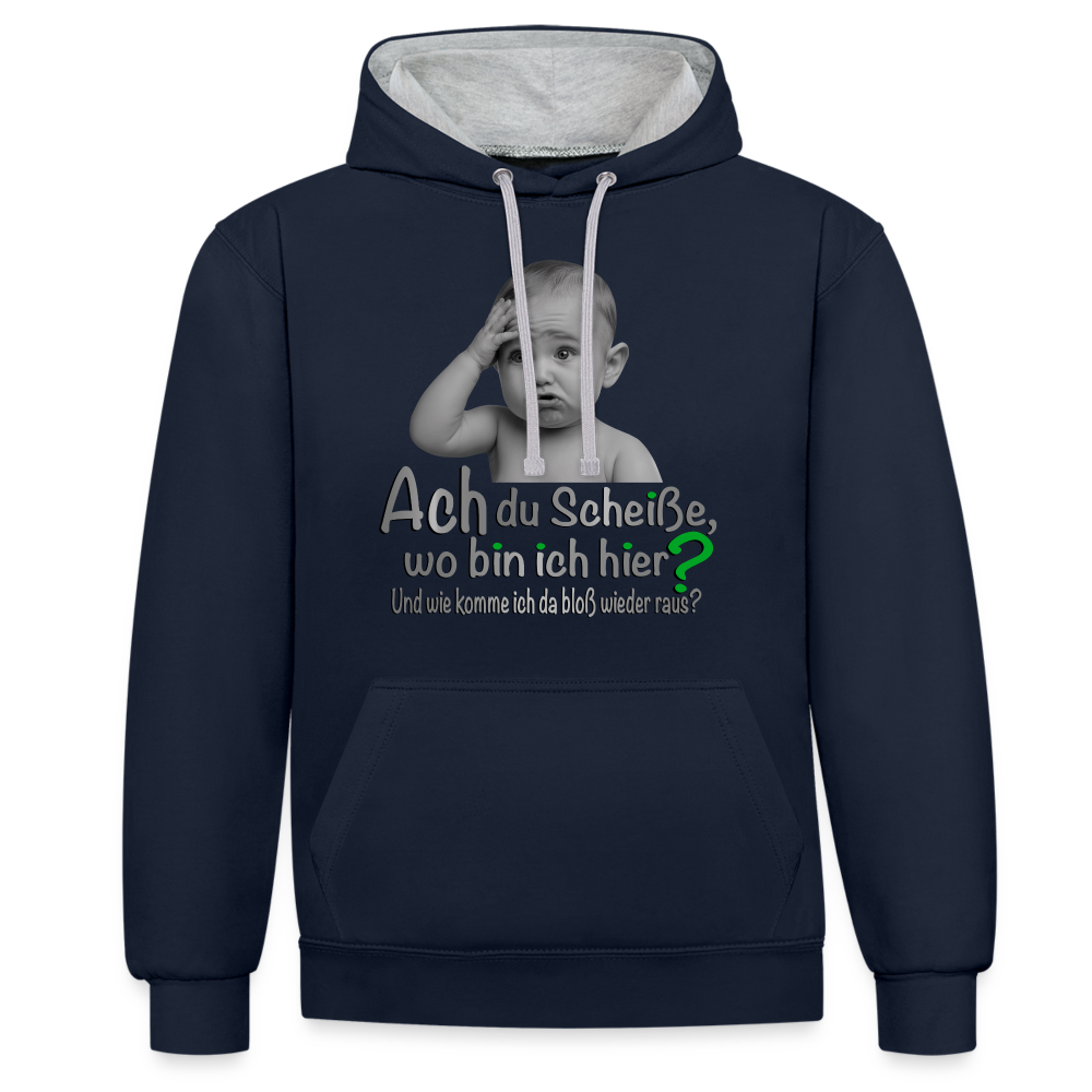 Wo bin ich hier 2 Color Hoodie - Navy/Grau meliert