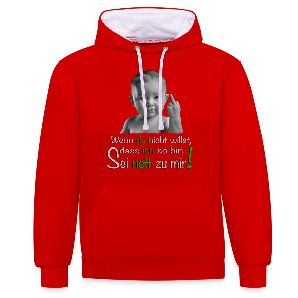Frecher ,,Sei nett zu mir'' Premium Hoodie - Rot/Weiß