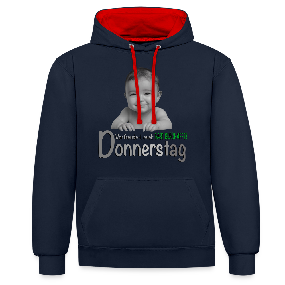 Donnerstag- Vorfreude-Level Hoodie - Navy/Rot