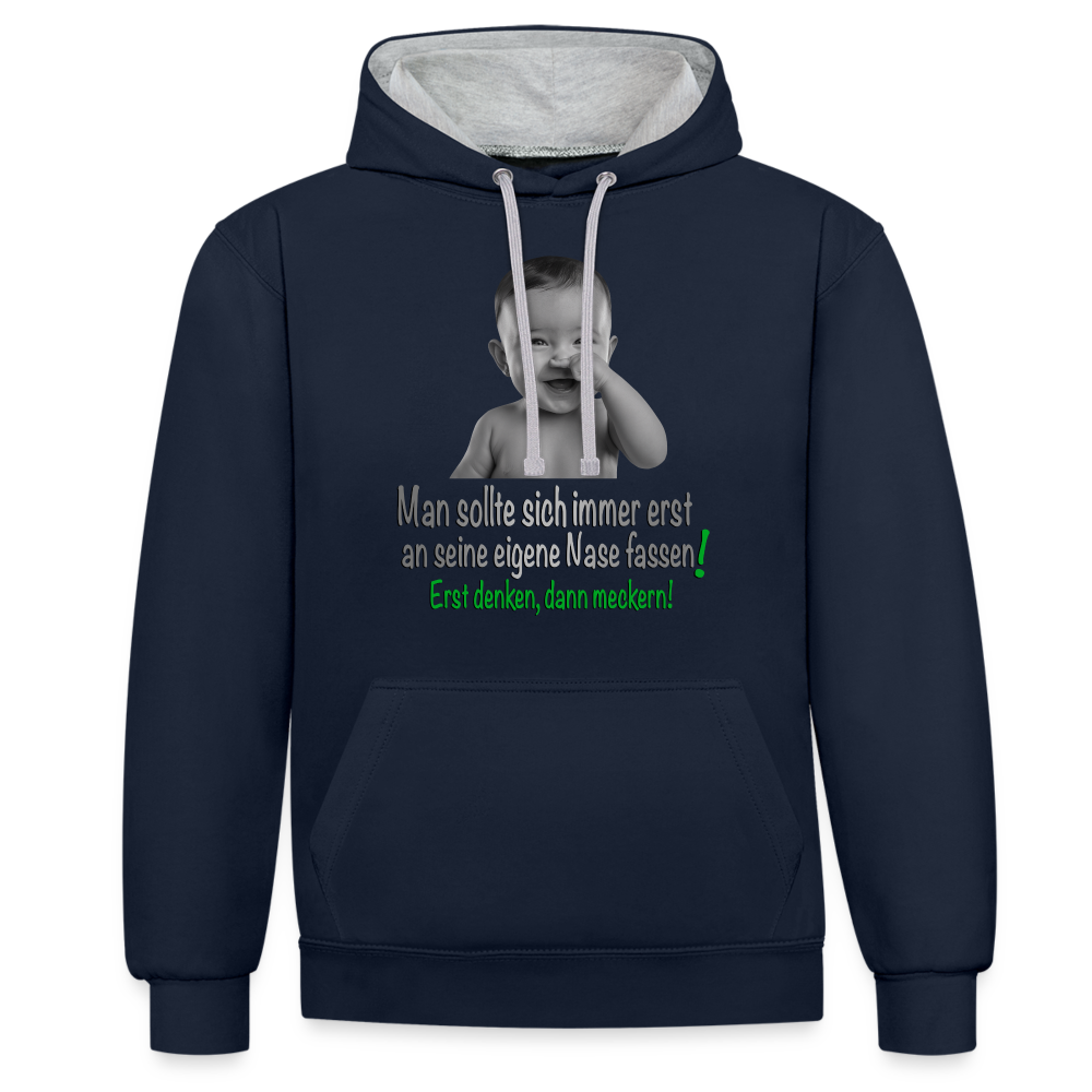Erst denken, dann meckern 2 Colour Hoodie - Navy/Grau meliert