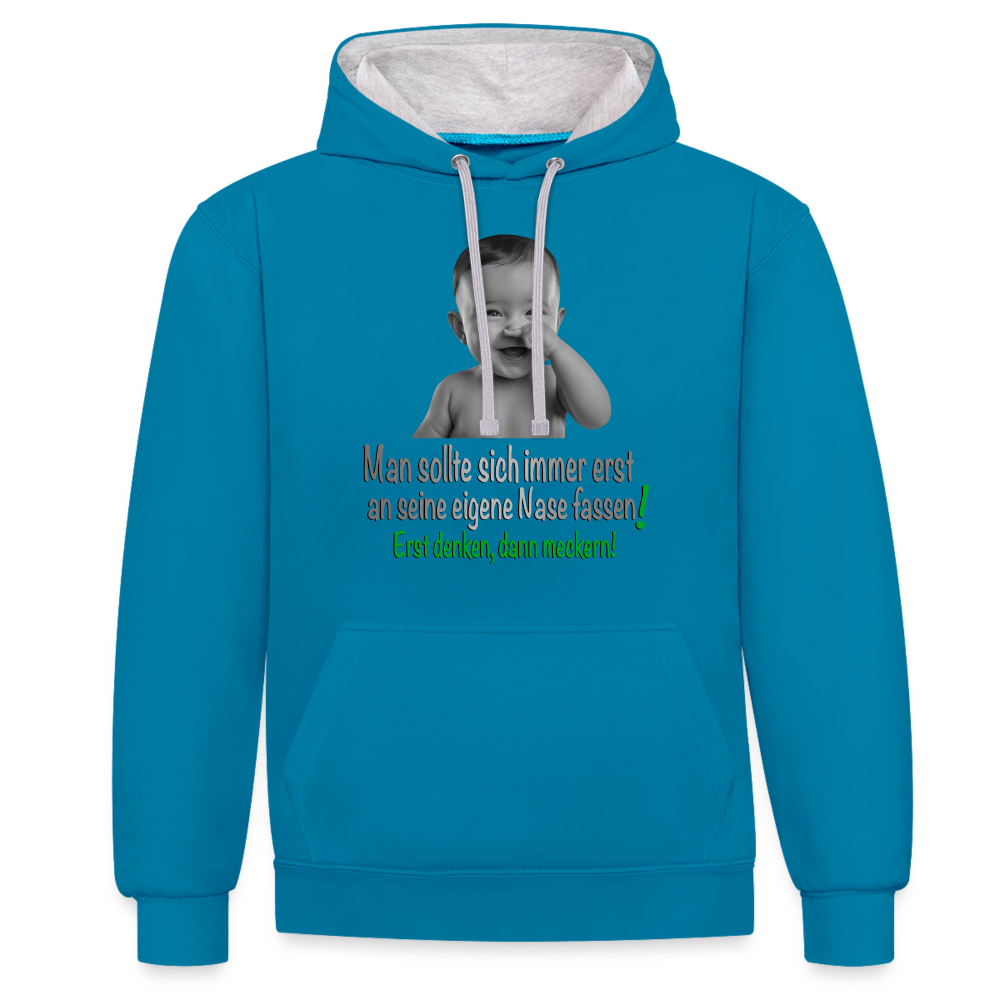 Erst denken, dann meckern 2 Colour Hoodie - Pfauenblau/Grau meliert
