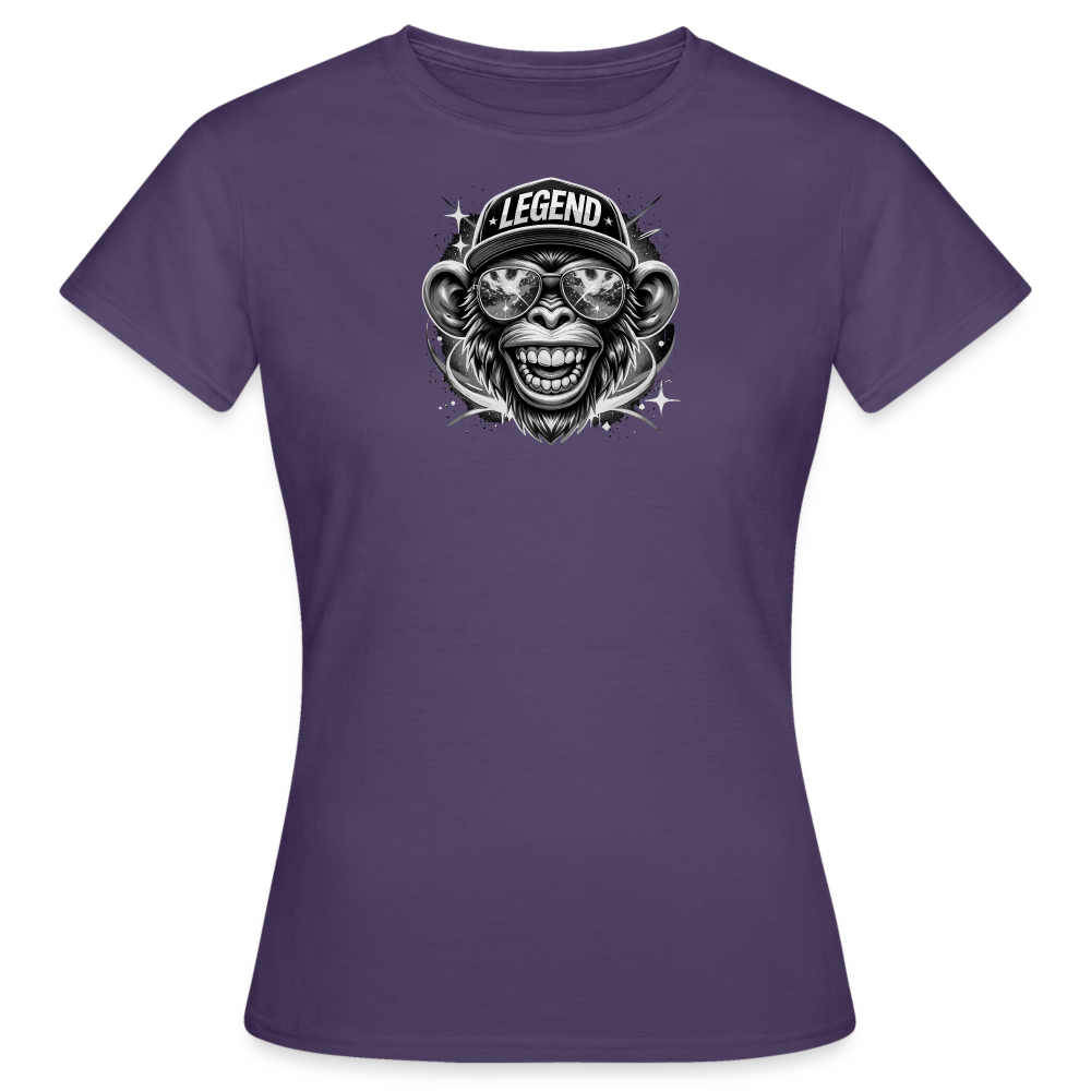 Frauen T-Shirt - lustiges schwarz weiss Affen Motiv - Dunkellila