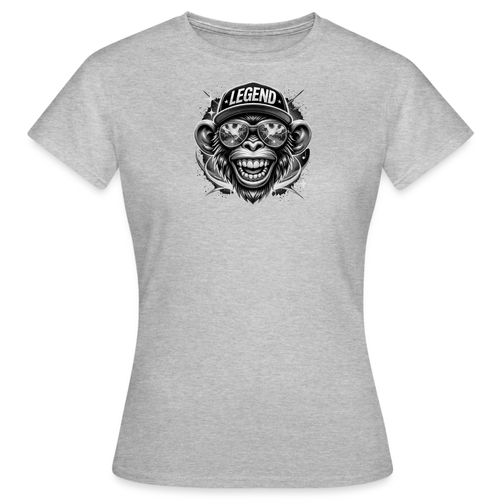 Frauen T-Shirt - lustiges schwarz weiss Affen Motiv - Grau meliert