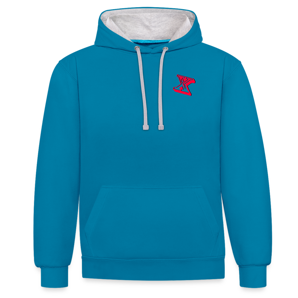Cooler Freizeit Hoodie - Pfauenblau/Grau meliert