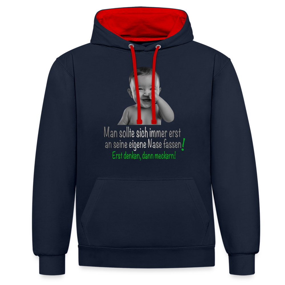 Erst denken, dann meckern 2 Colour Hoodie - Navy/Rot
