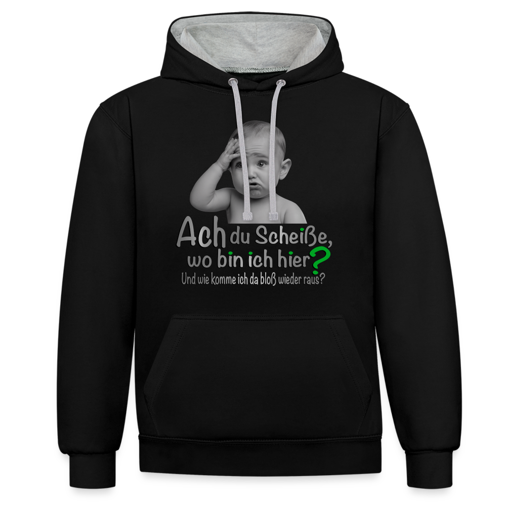 Wo bin ich hier 2 Color Hoodie - Schwarz/Grau meliert