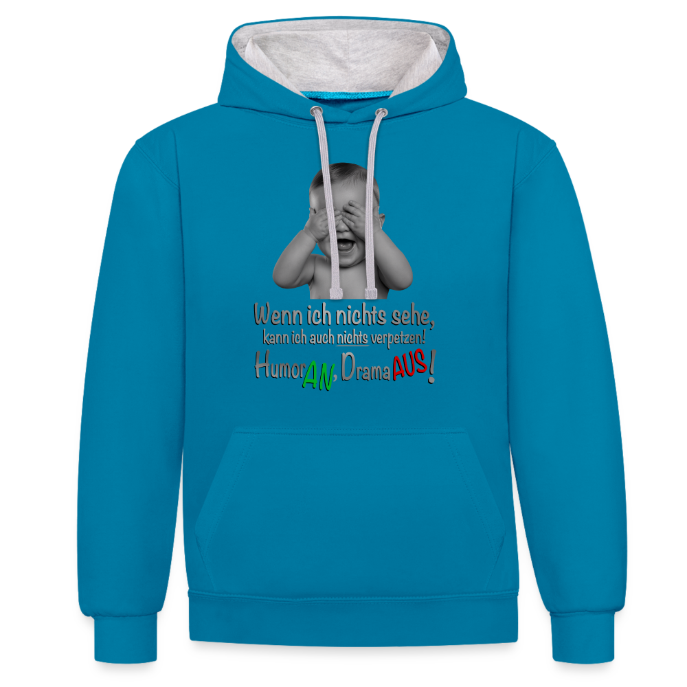 Humor AN, Drama AUS - Hoodie - Pfauenblau/Grau meliert