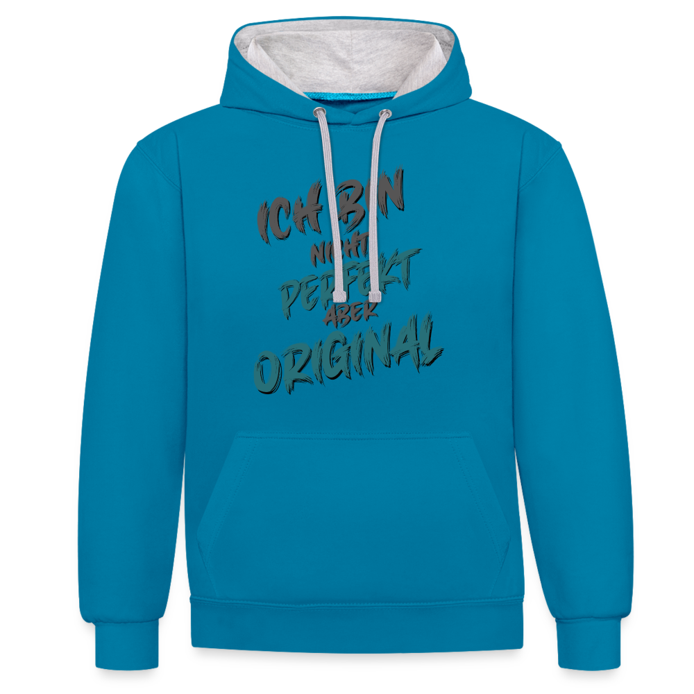Ich bin nicht perfekt Hoodie - Pfauenblau/Grau meliert