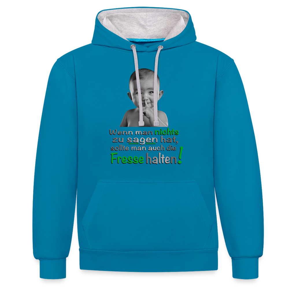 Hoodie mit provokantem Design - Pfauenblau/Grau meliert