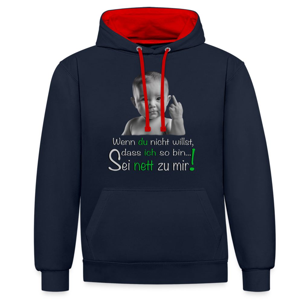 Frecher ,,Sei nett zu mir'' Premium Hoodie - Navy/Rot