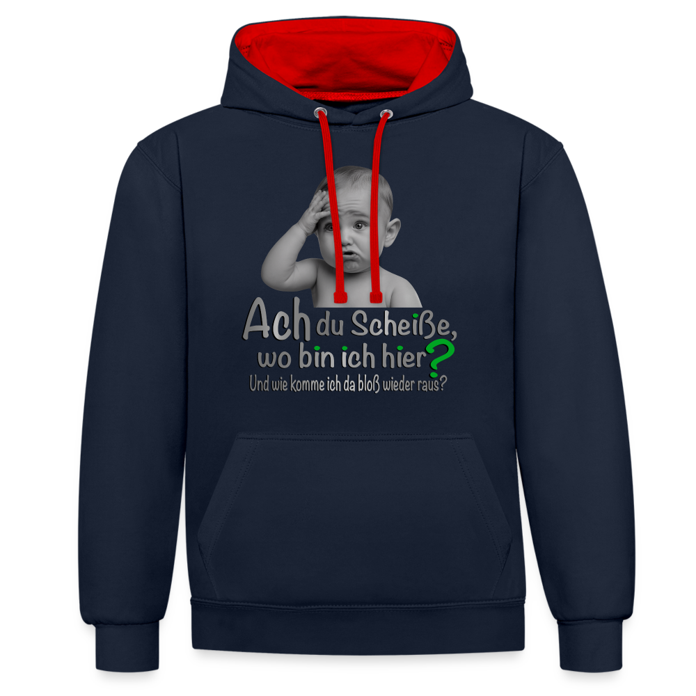 Wo bin ich hier 2 Color Hoodie - Navy/Rot