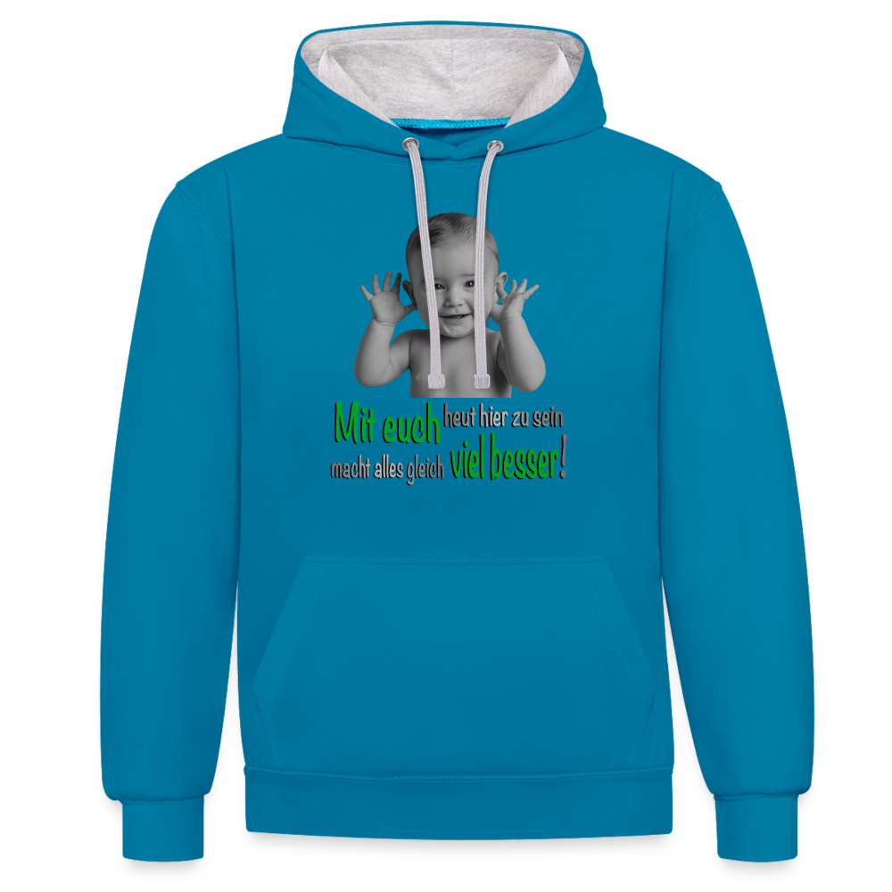 Mit euch viel besser 2 Color Hoodie - Pfauenblau/Grau meliert