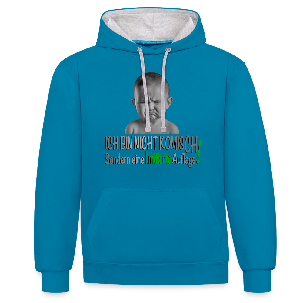 Ich bin nicht komisch 2 Color Hoodie - Pfauenblau/Grau meliert