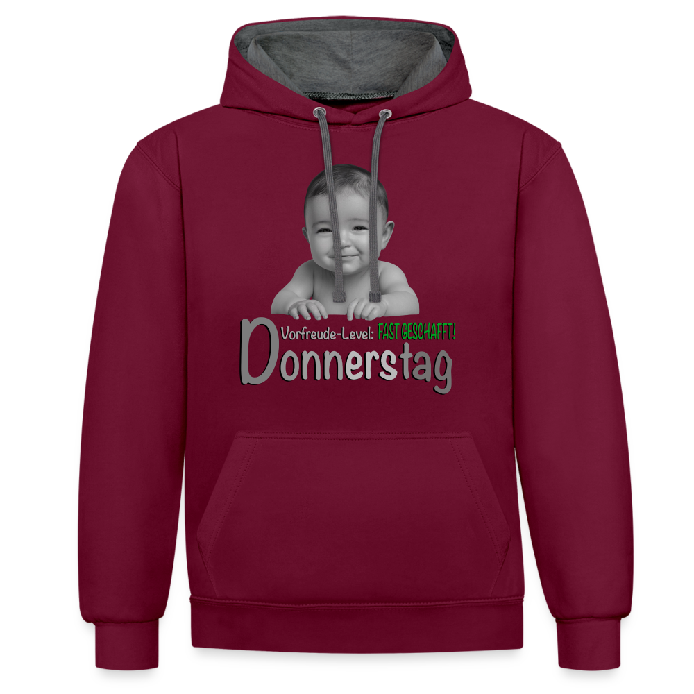 Donnerstag- Vorfreude-Level Hoodie - Weinrot/Anthrazit