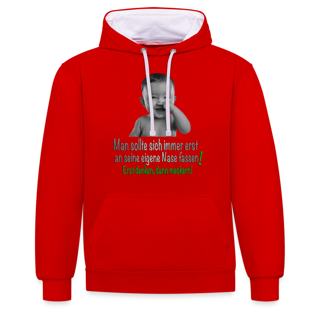 Erst denken, dann meckern 2 Colour Hoodie - Rot/Weiß