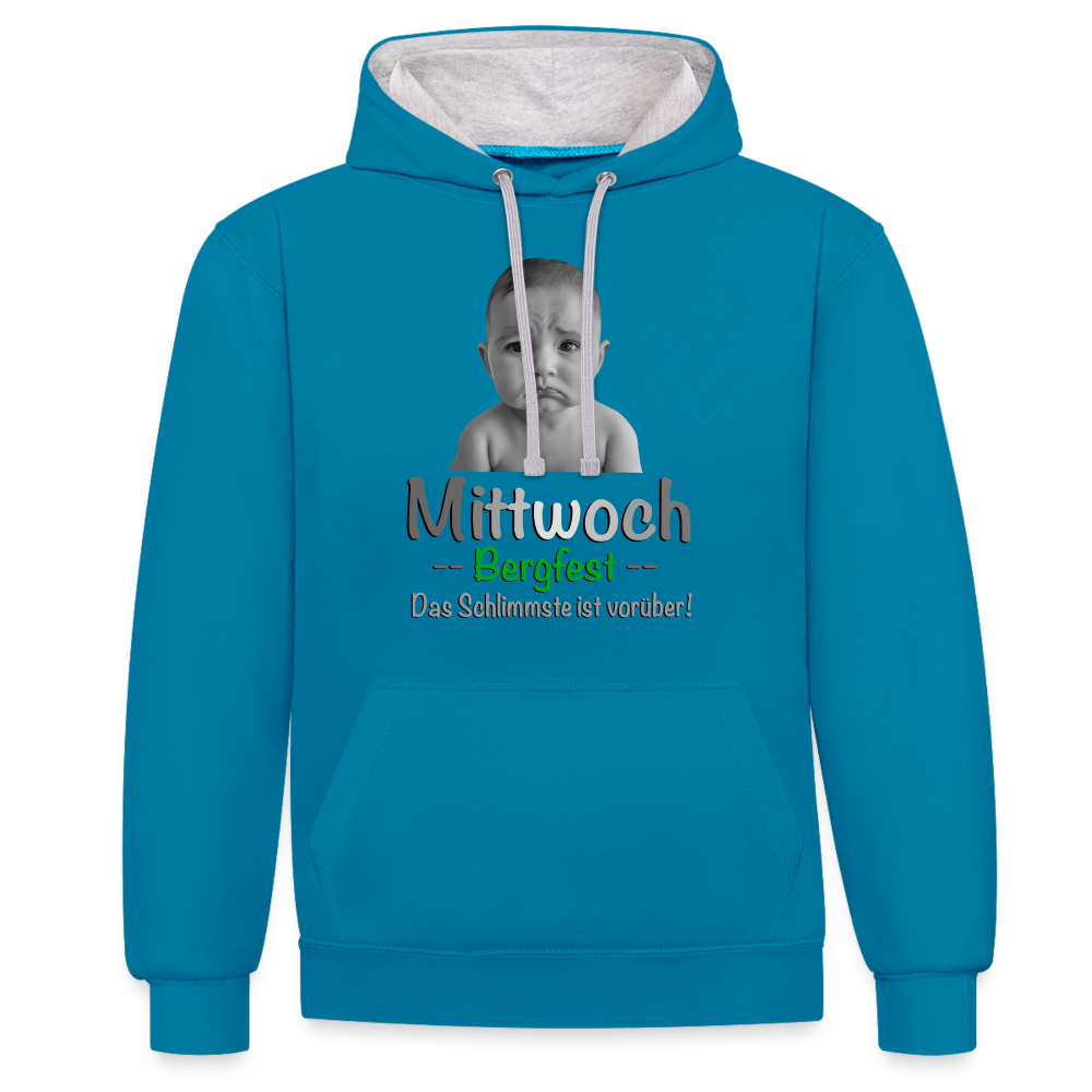 Mittwoch, endlich Bergfest - Hoodie - Pfauenblau/Grau meliert