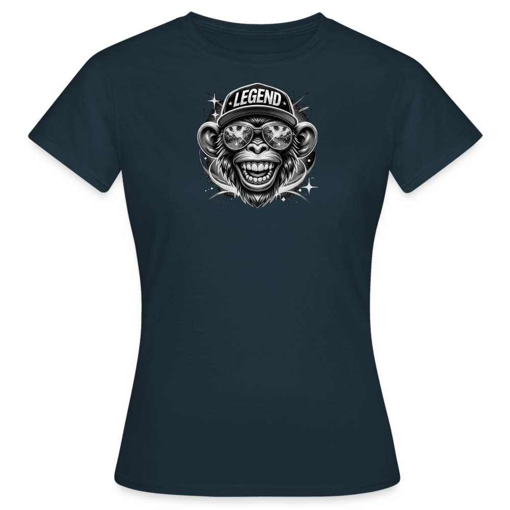 Frauen T-Shirt - lustiges schwarz weiss Affen Motiv - Navy