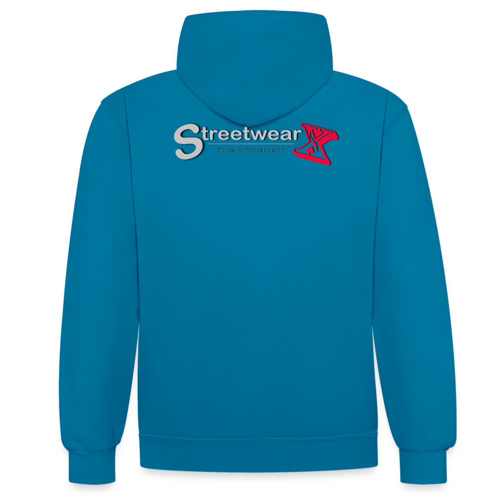 Cooler Freizeit Hoodie - Pfauenblau/Grau meliert