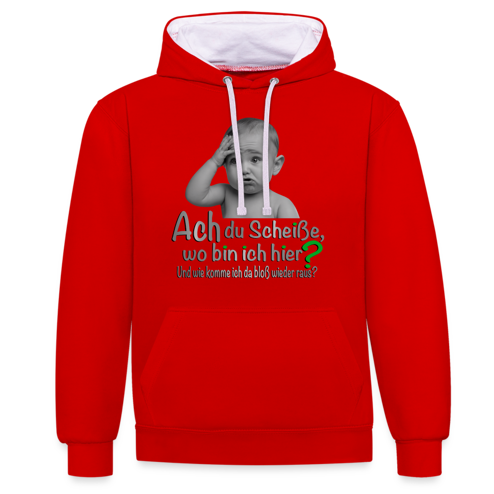 Wo bin ich hier 2 Color Hoodie - Rot/Weiß