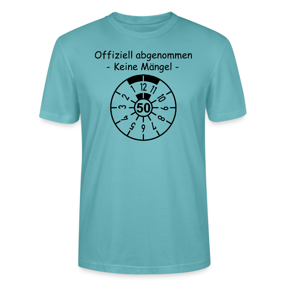 50. Geburtstag T-Shirt offiziell abgenommen keine Mängel TÜV Plakette Design pastelltürkis Bio-Baumwolle - StreetwearX