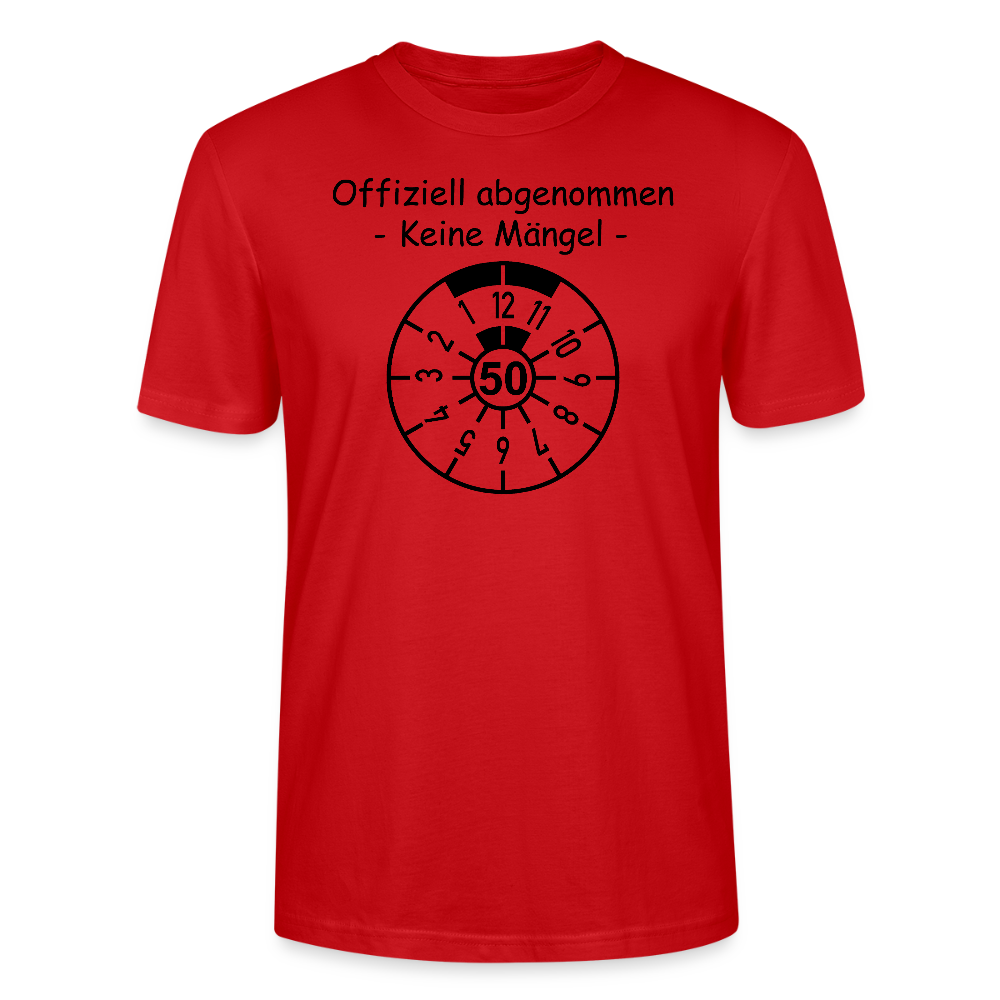 50. Geburtstag T-Shirt offiziell abgenommen keine Mängel TÜV Plakette Design rot Bio-Baumwolle - StreetwearX