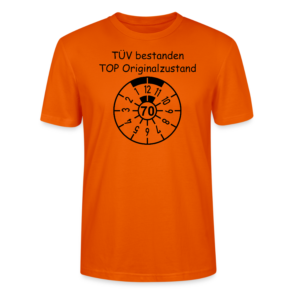 70. Geburtstag T-Shirt TÜV Originalzustand Plakette Design tieforange Bio-Baumwolle - StreetwearX