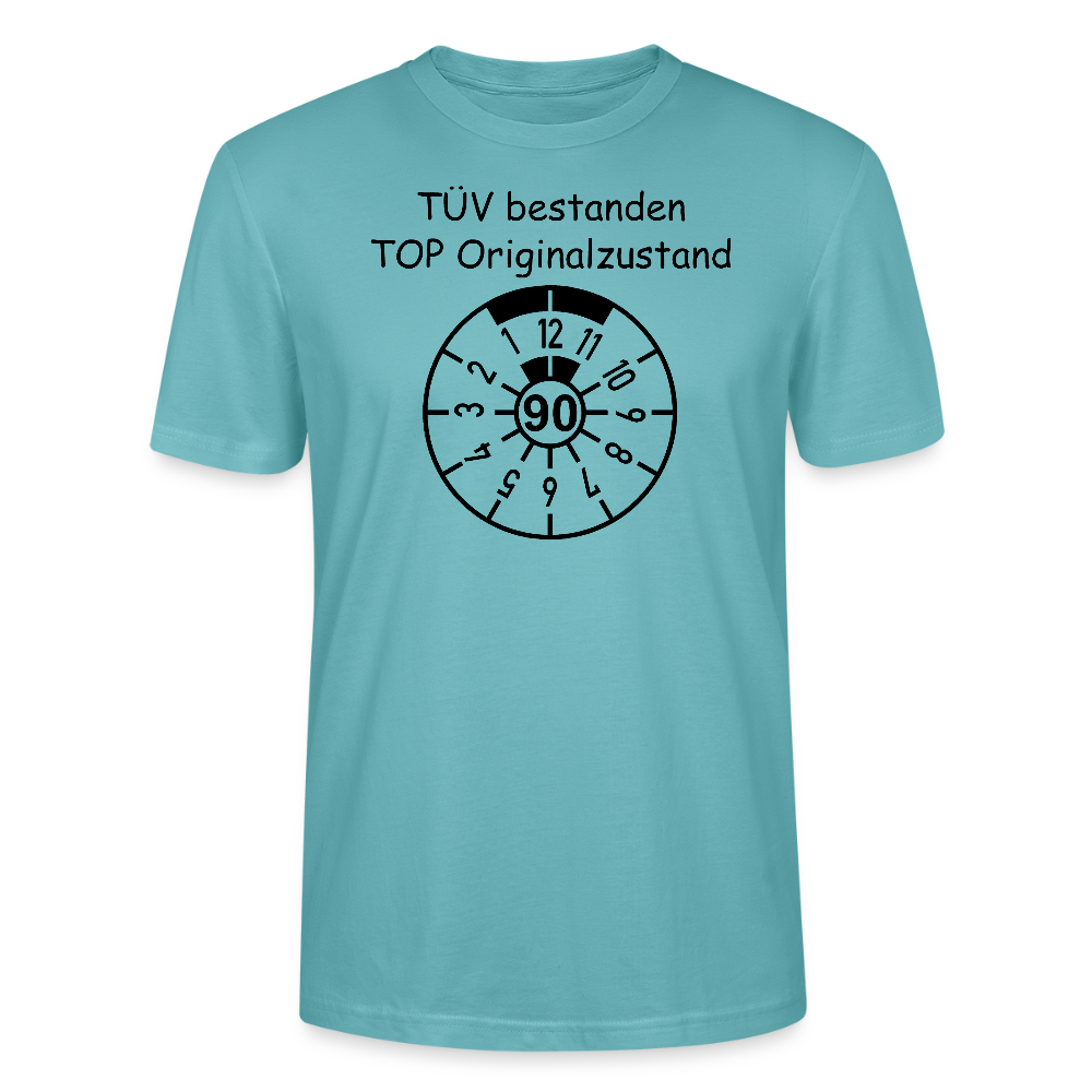 90. Geburtstag T-Shirt Originalzustand TÜV Plakette Design pastelltürkis Bio-Baumwolle - StreetwearX