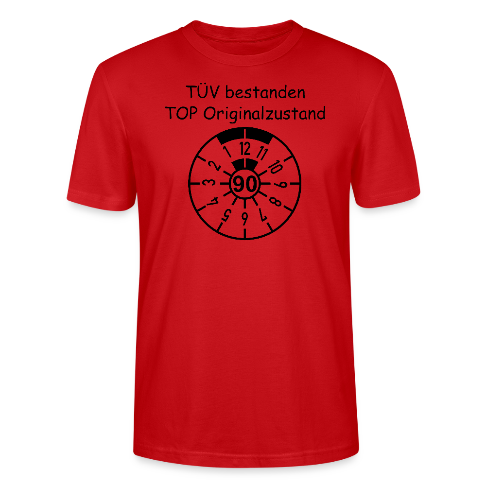 90. Geburtstag T-Shirt Originalzustand TÜV Plakette Design rot Bio-Baumwolle - StreetwearX