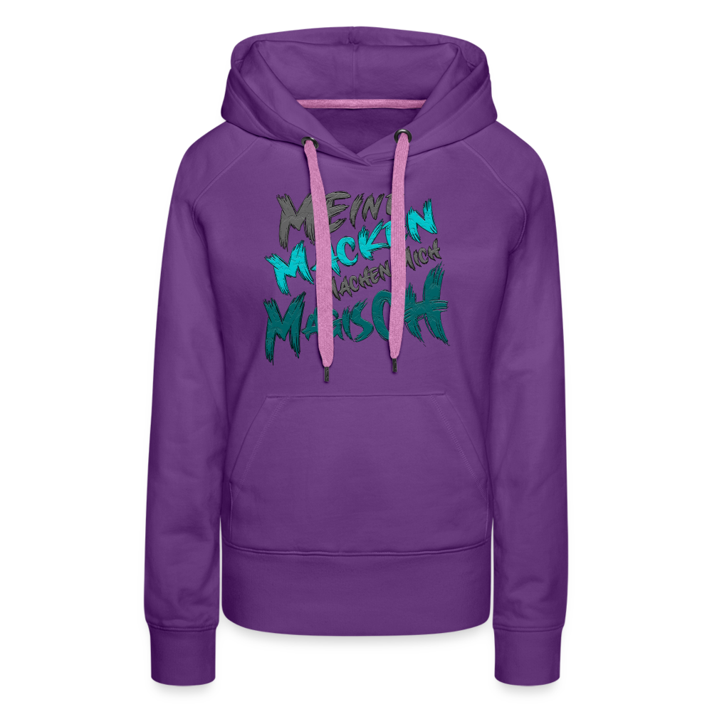 Lilaner Streetwear Hoodie für Frauen mit Statement ‚Meine Macken machen mich magisch‘, modernes Design mit weißer und schwarzer Schrift, kontrastfarbene Kapuzenbänder, Kängurutasche, ideal für lässigen Look, lustige Sprüche.
