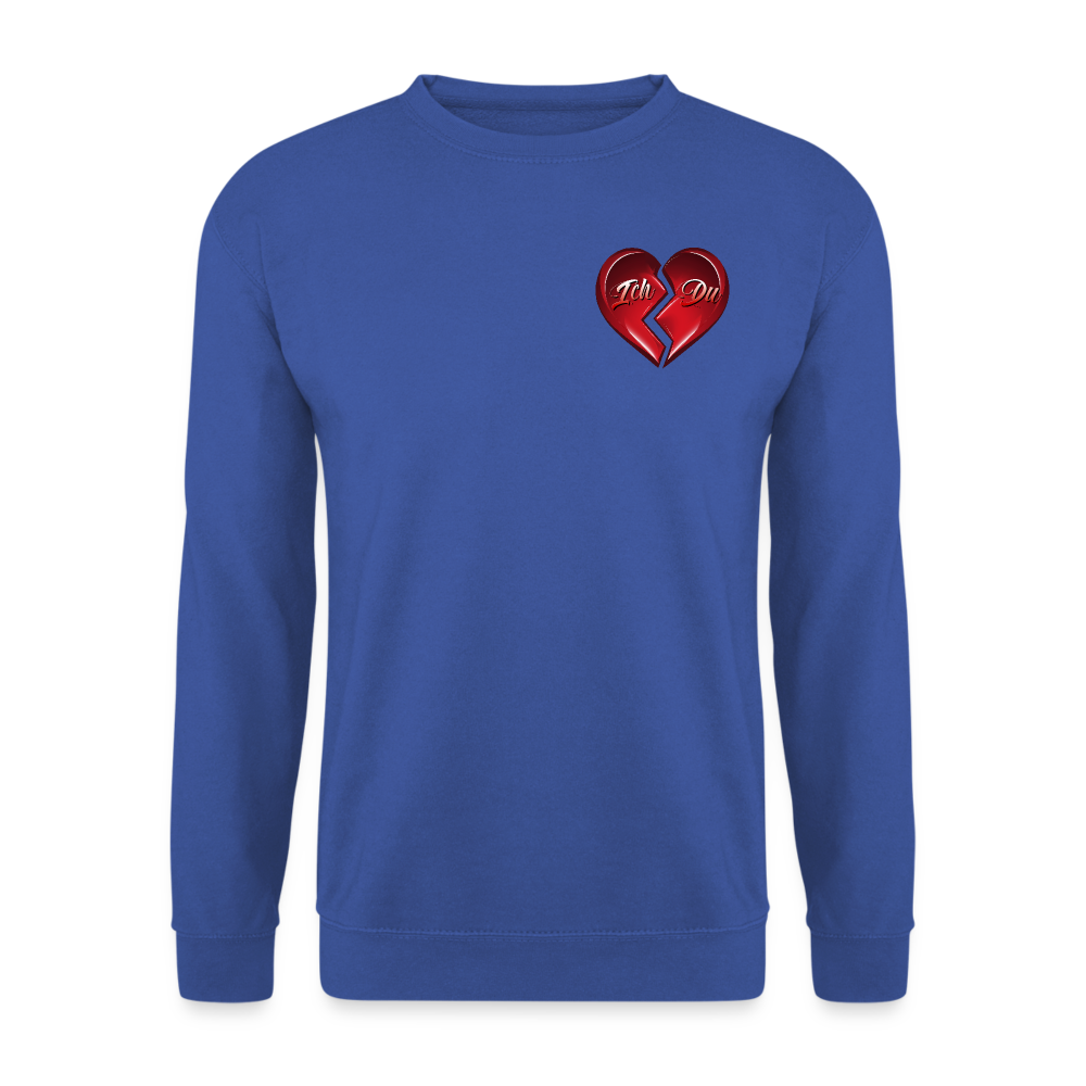 Royalblau Pullover für Valentinstag – Streetwear für Damen und Herren, das perfekte Geschenk mit einem geteilten Herz-Design.