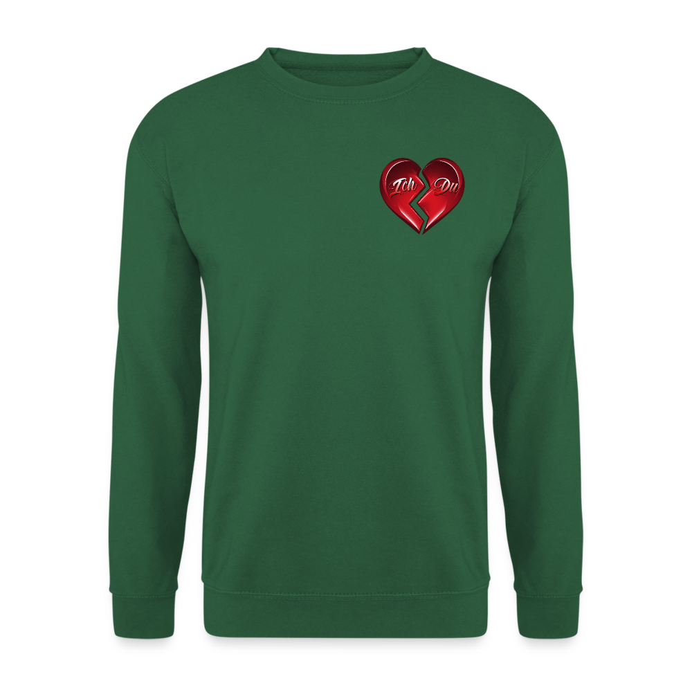 Grüner Pullover für Valentinstag – Streetwear für Damen und Herren, das perfekte Geschenk mit einem geteilten Herz-Design.