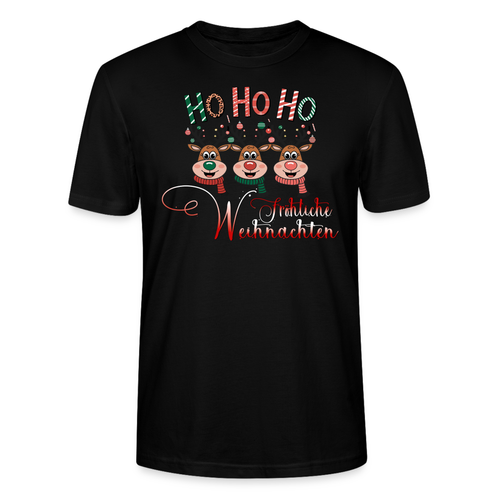 Fröhliche Weihnachten T-Shirt für Männer in Farbe schwarz mit Hohoho Motiv und 3 Elchen von StreetwearX aus 100% Bio Baumwolle.