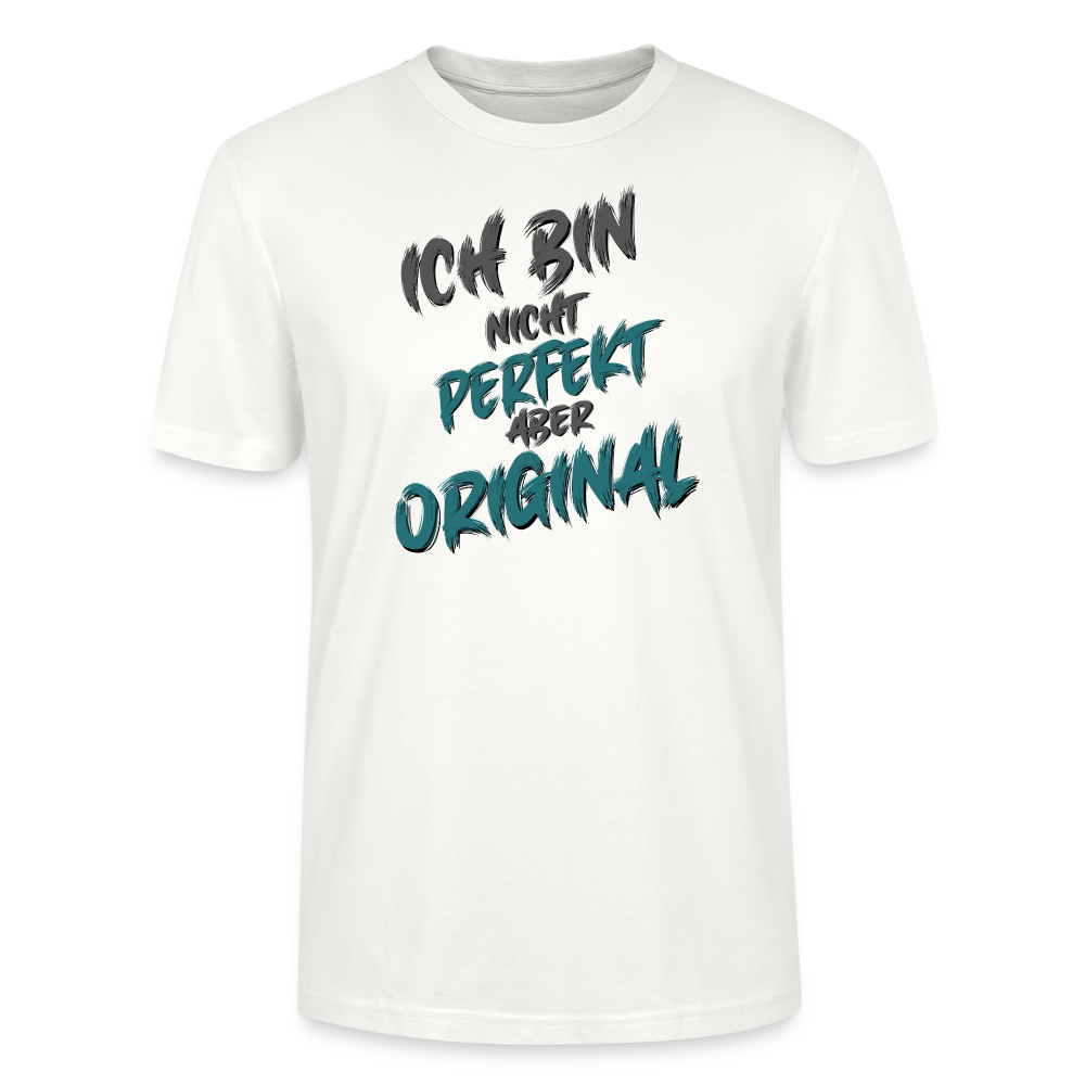 Weißes Streetwear T-Shirt mit Sprüchen für Männer. Statement mit Humor „Ich bin nicht perfekt, aber original“ in moderner ansprechender Typografie. Cooler und lässiger Style.