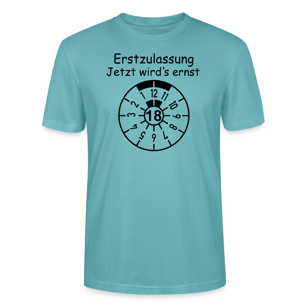 18. Geburtstag T-Shirt Erstzulassung jetzt wird's ernst TÜV Plakette Design pastelltürkis Bio-Baumwolle - StreetwearX