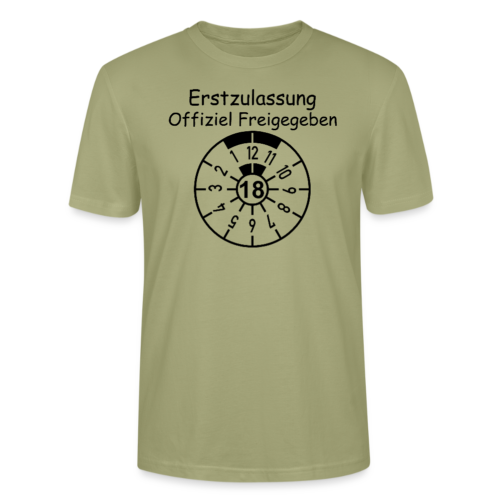 18. Geburtstag T-Shirt Erstzulassung offiziell freigegeben TÜV Plakette Design nebelgrün Bio-Baumwolle - StreetwearX