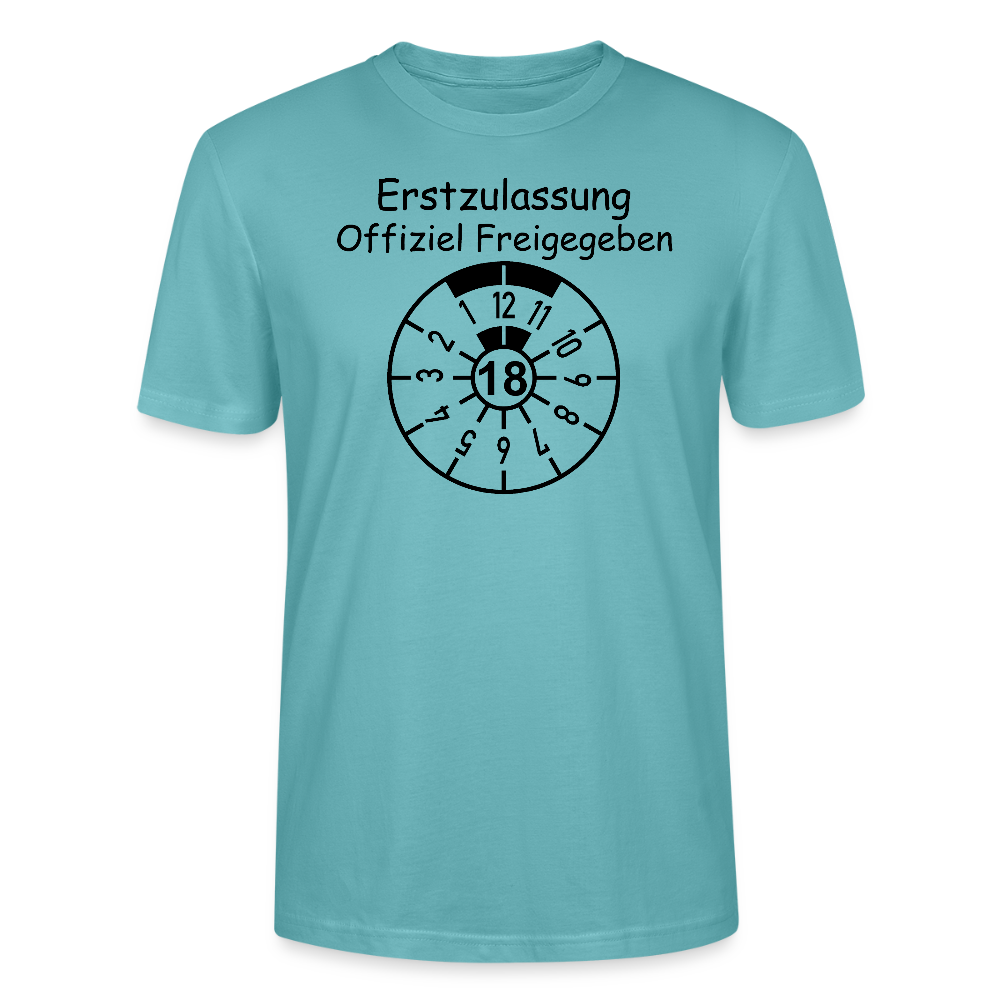 18. Geburtstag T-Shirt Erstzulassung offiziell freigegeben TÜV Plakette Design pastelltürkis Bio-Baumwolle - StreetwearX