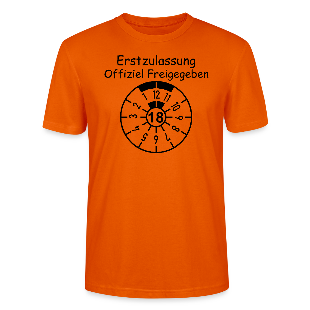 18. Geburtstag T-Shirt Erstzulassung offiziell freigegeben TÜV Plakette Design tieforange Bio-Baumwolle - StreetwearX