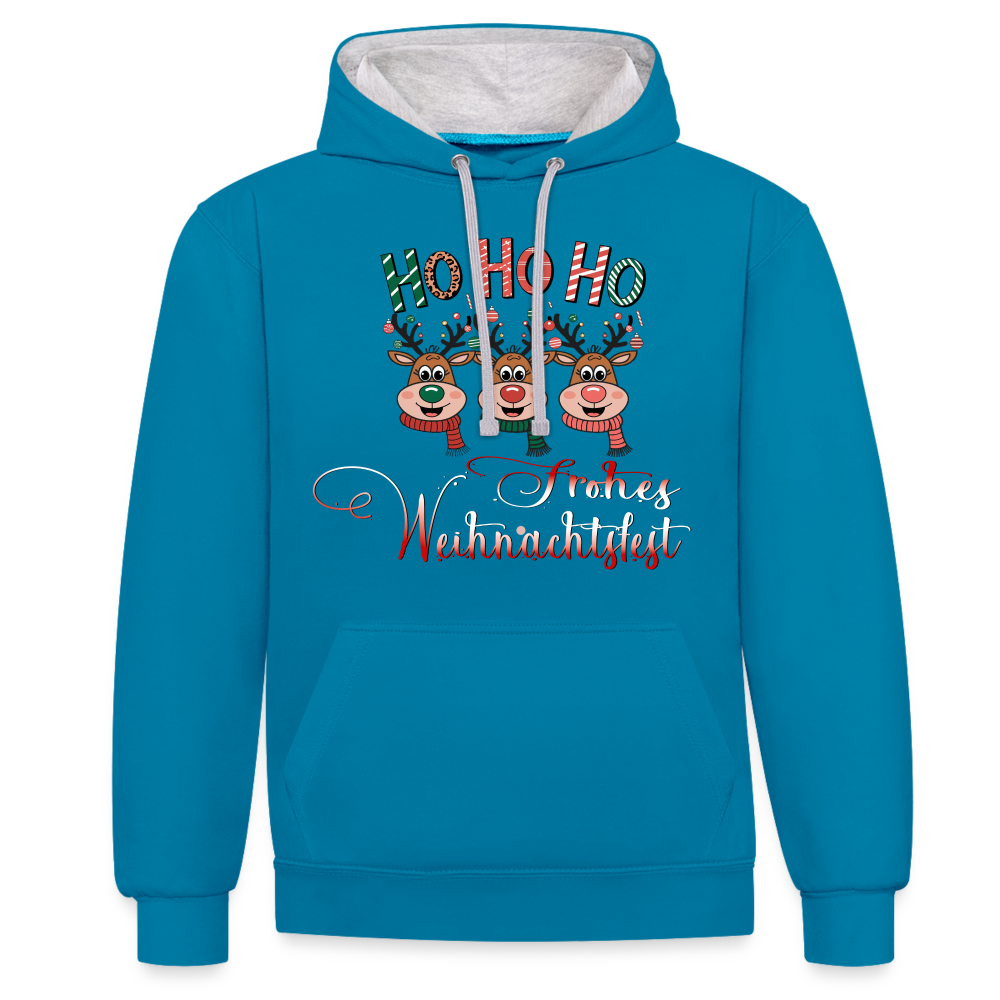 Frohes Fest Hoodie - Pfauenblau/Grau meliert