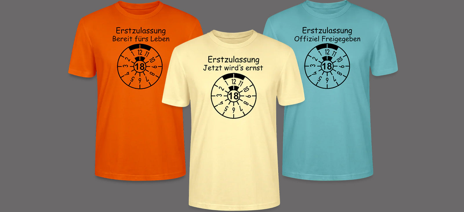 18 Geburtstag TÜV Plaketten T-Shirt Motiv Erstzulassung Design tieforange undCreme pastelltürkis StreetwearX