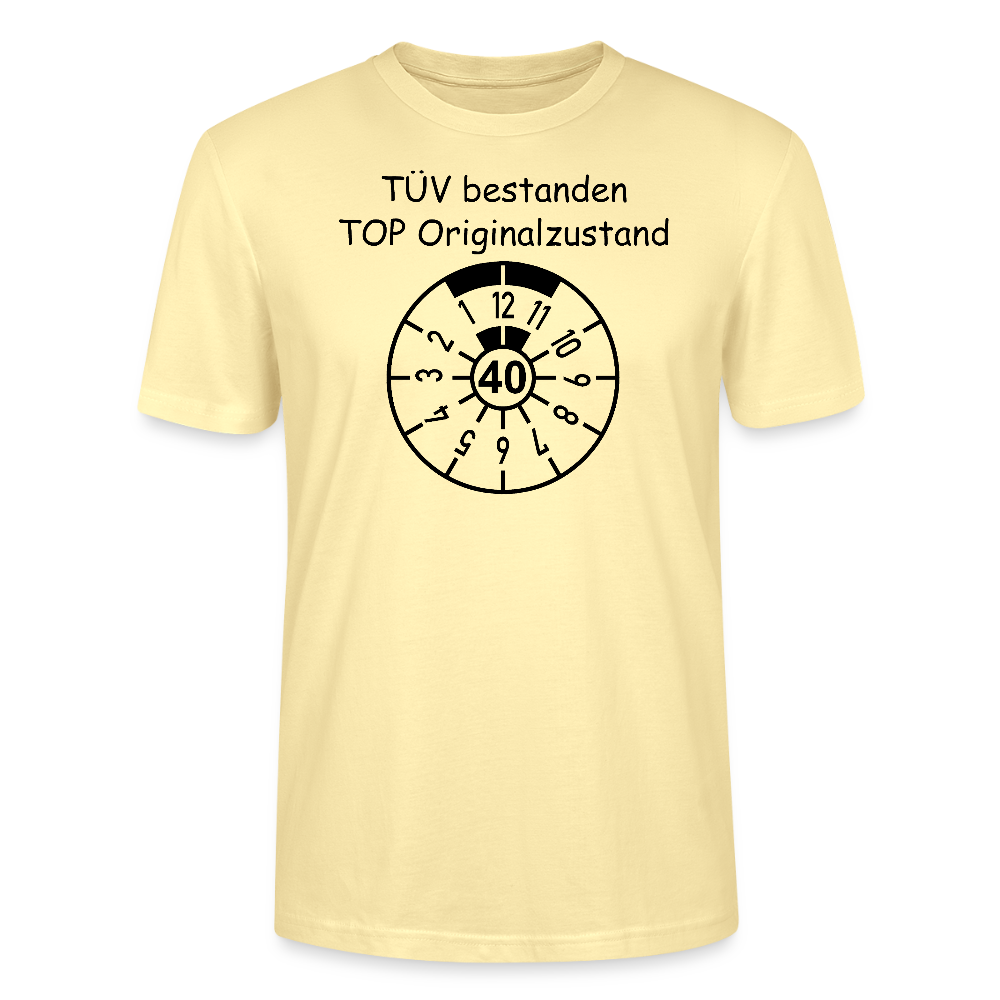 40. Geburtstag T-Shirt TÜV Originalzustand Plakette Design Creme Bio-Baumwolle - StreetwearX